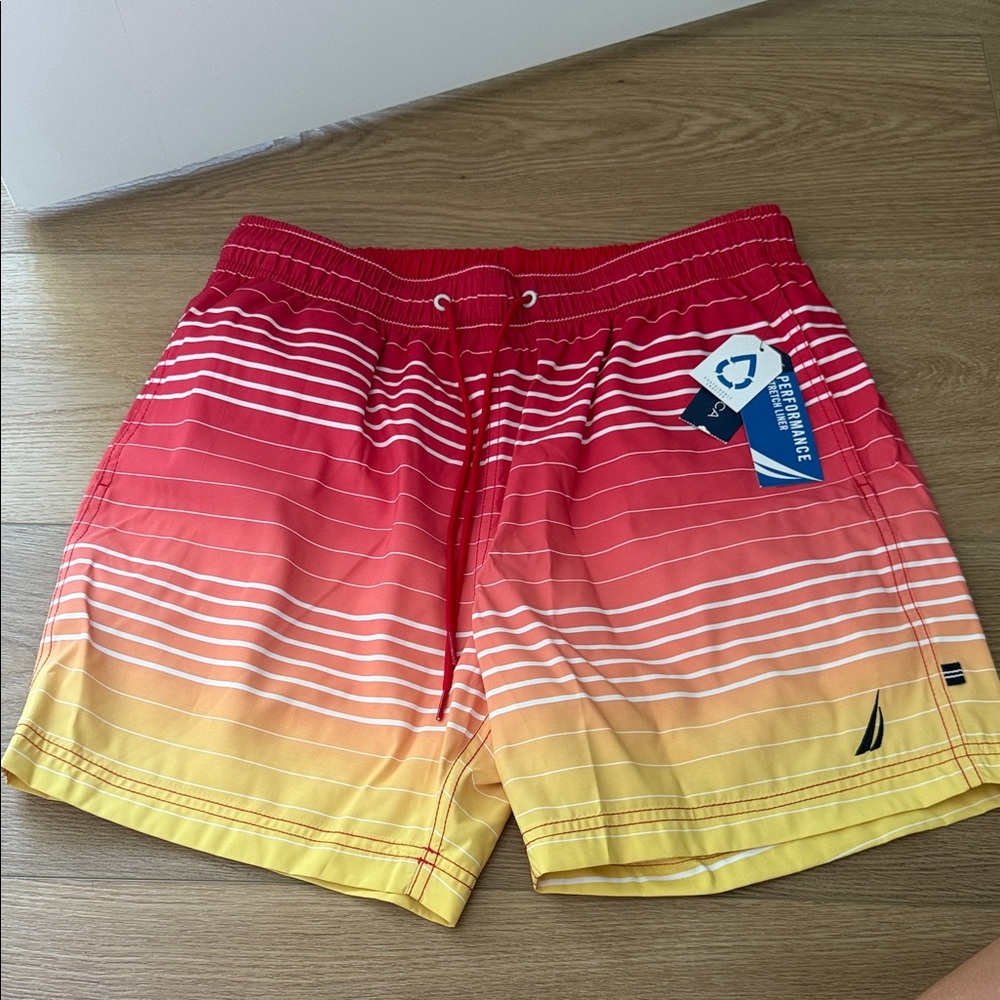 Nautica Red and Yellow Gradient Swim Trunks